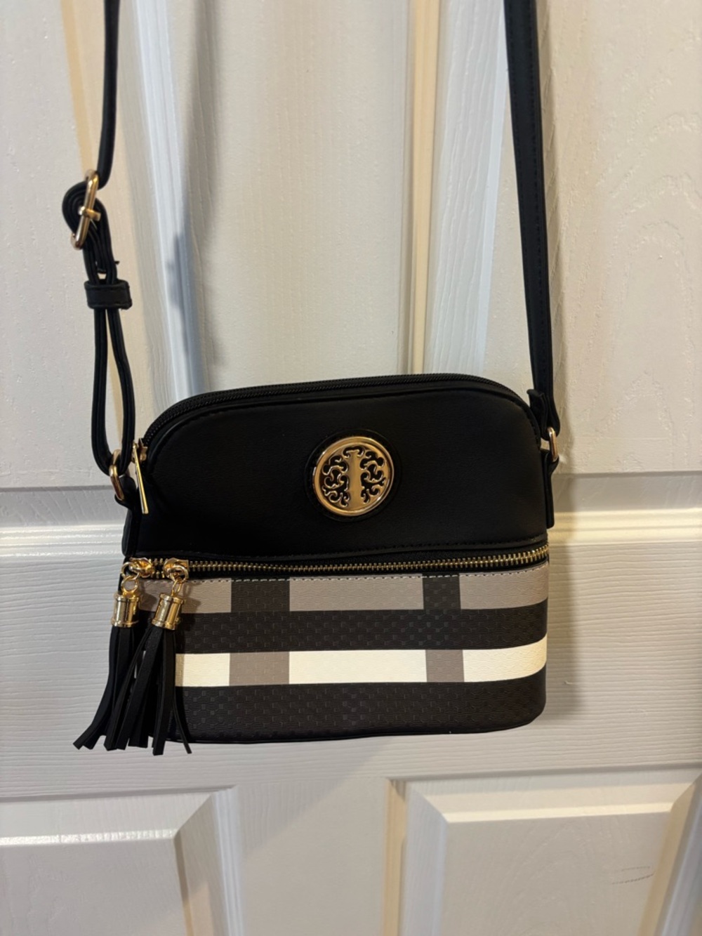 Black Crossbody Bag with Gold Accent